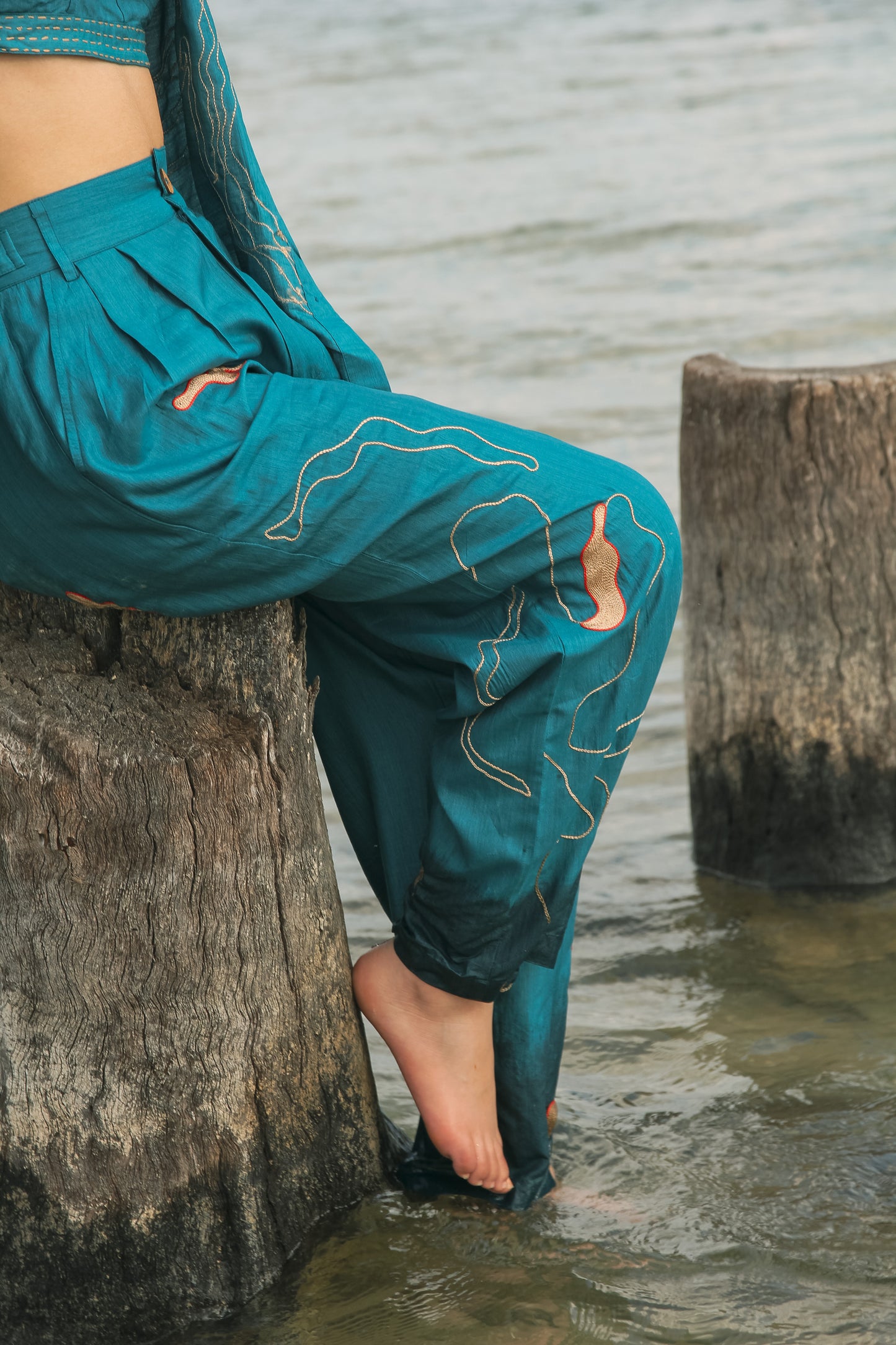 Samudram Coral Silk Trousers