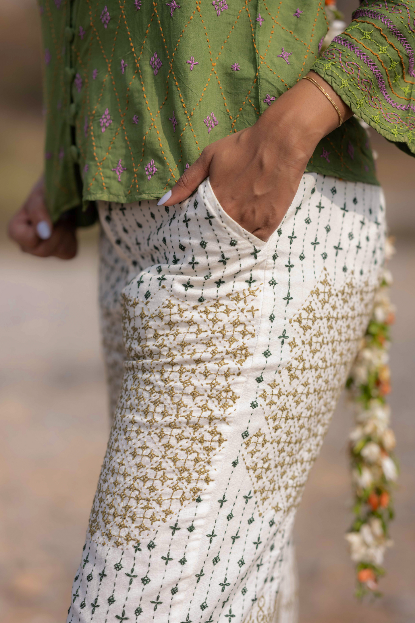 Alankara Split Hem Embroidered Trousers